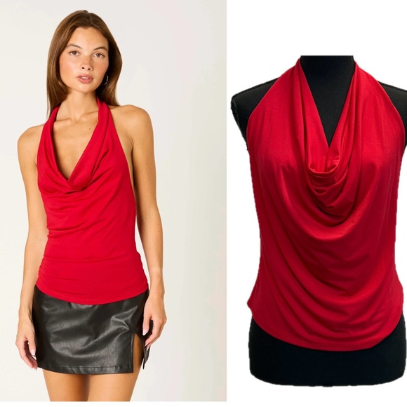 RIPE red draped cowl neck halter top open back Sz XL stretchy spandex NWOT - Picture 9 of 9